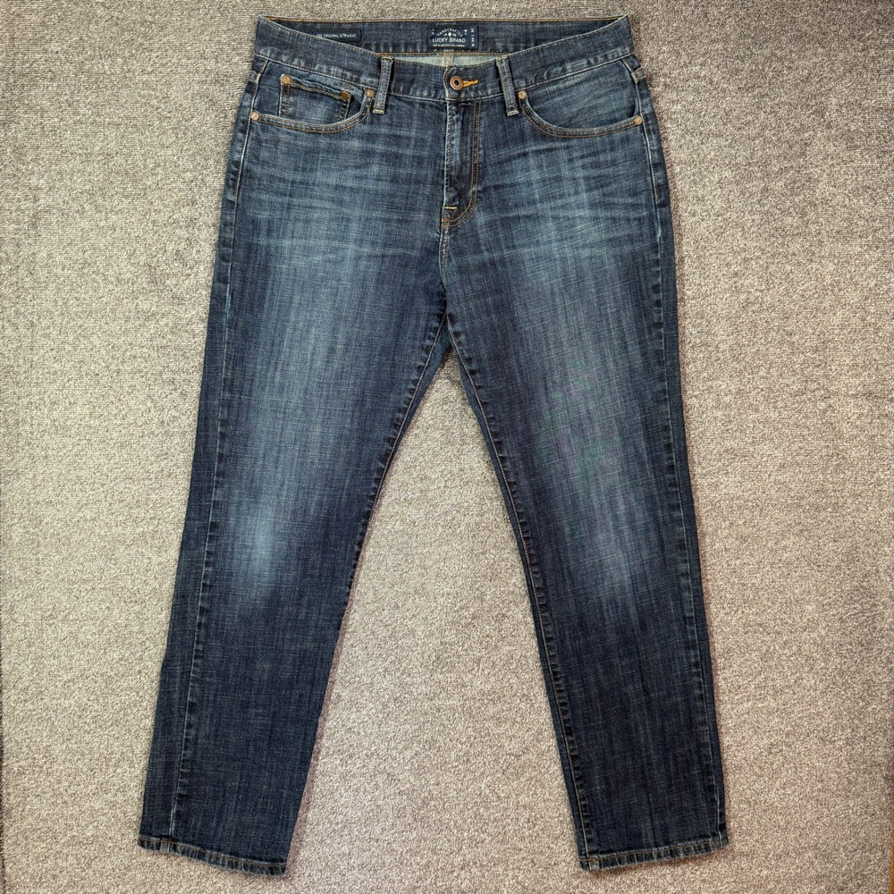 Lucky Brand 221 Original Straight Jeans Mens 34x32 Dark Wash Blue Denim Stretch
